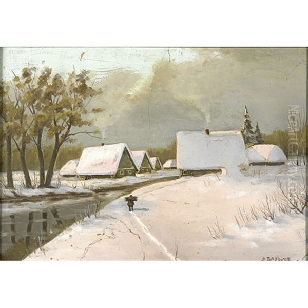 Winter Village Oil Painting by Jakov Ivanovich Brovar