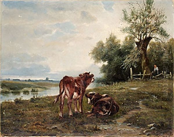 Landskap Med Kor Oil Painting by Jakov Ivanovich Brovar