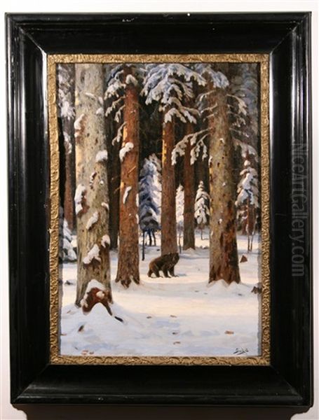 Bear In The Wintry Forest Oil Painting by Jakov Ivanovich Brovar