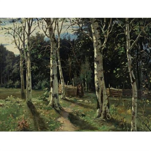 Through The Birch Trees Oil Painting by Jakov Ivanovich Brovar