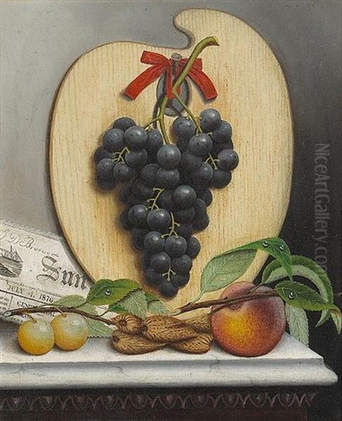 A Still Life With Purple Grapes, A Palette And A Newspaper (+ A Still Life With Green Grapes, A Palette And A Newspaper; Pair) Oil Painting by Albertus Del Orient Browere