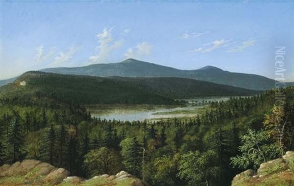 Twin Lakes And Catskill Mountain House Oil Painting by Albertus Del Orient Browere