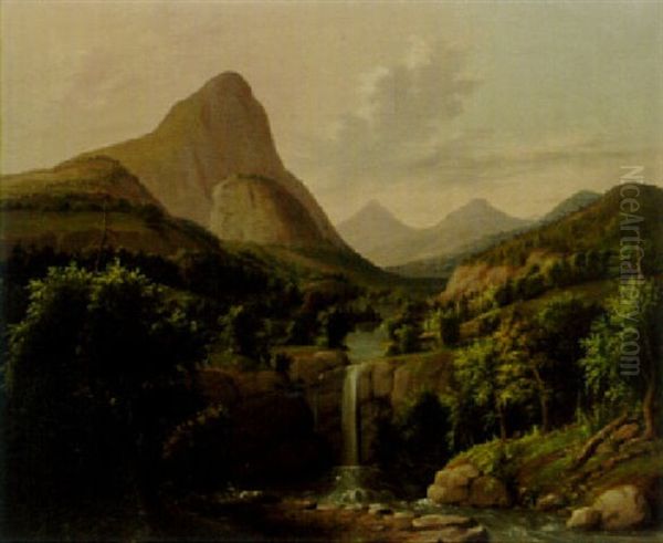 Mountain And Falls: California Oil Painting by Albertus Del Orient Browere