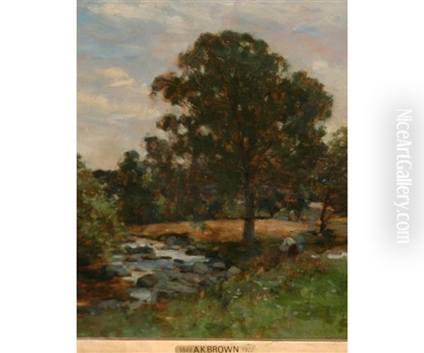 Figure By A Rocky River Oil Painting by Alexander Kellock Brown