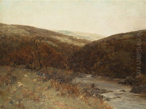 Landschaft Mit Fischer Oil Painting by Alexander Kellock Brown