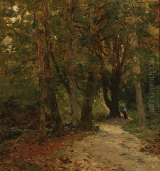 Sous-bois Anime D'une Femme Se Promenant Oil Painting by Alexander Kellock Brown