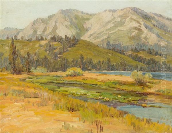 River Through A Mountain Landscape Oil Painting by Benjamin Chambers Brown