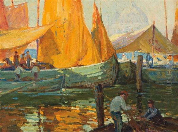 At The Dock Oil Painting by Benjamin Chambers Brown