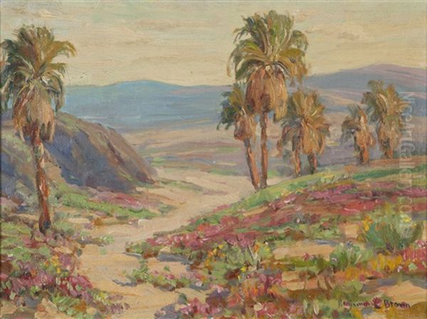 Palm Trees In A Blooming Desert Landscape Oil Painting by Benjamin Chambers Brown