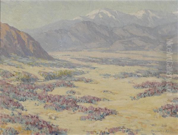 California Desert Wildflowers With Mountains Beyond Oil Painting by Benjamin Chambers Brown