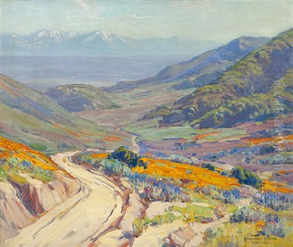 Poppies, Antelope Valley Near Elizabeth Lake, California Poppy Landscape With The San Bernardino Mountains In The Distance Oil Painting by Benjamin Chambers Brown