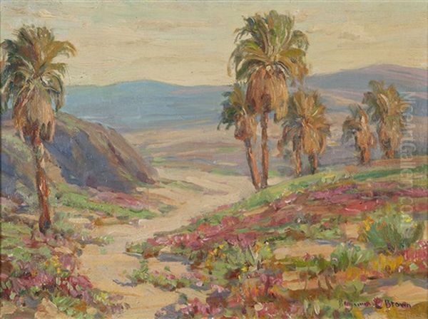 Palm Trees In Blooming Desert Landscape Oil Painting by Benjamin Chambers Brown