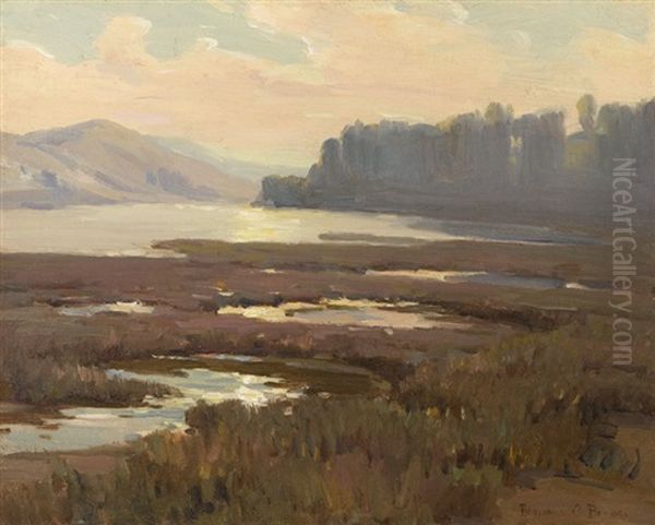 Sunset Over A Wooded Marsh Oil Painting by Benjamin Chambers Brown