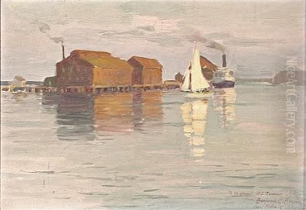 Boats At San Pedro Harbor Oil Painting by Benjamin Chambers Brown