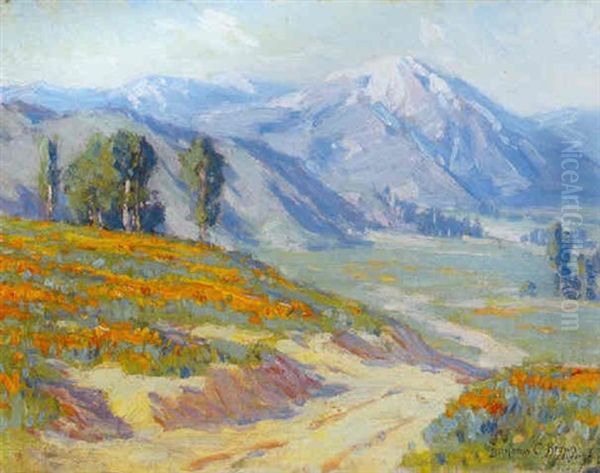 Golden Poppies (a View Of Mt. Baldy) Oil Painting by Benjamin Chambers Brown