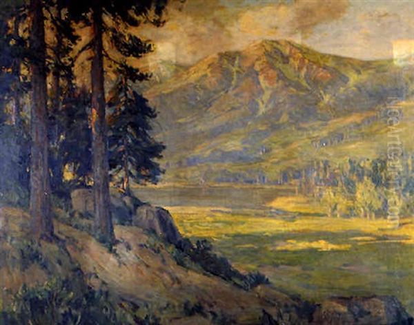 A Mountainous Landscape Oil Painting by Benjamin Chambers Brown