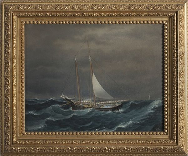 A Gloucester Schooner In Rough Seas Oil Painting by Charles Porter Brown