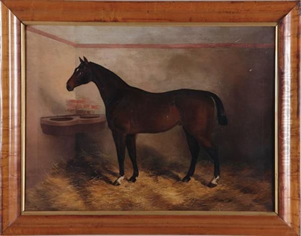 Bay Horse In Stable Oil Painting by Edward (of Coventry) Brown