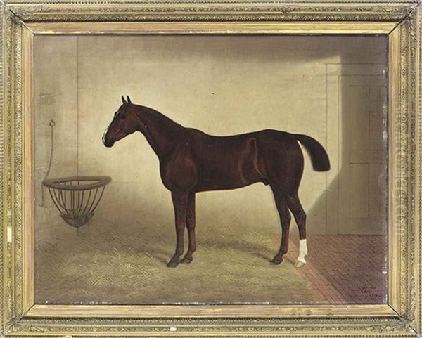 A Bay Hunter In A Stable Oil Painting by Edward (of Coventry) Brown