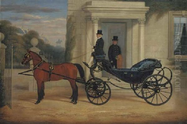 A Coachman, Royal Carriage And Horses At A Doorway, With Wyatt's Statue Of The Duke Of Wellington At Constitution Arch, And Knightsbridge Beyond Oil Painting by Edward (of Coventry) Brown