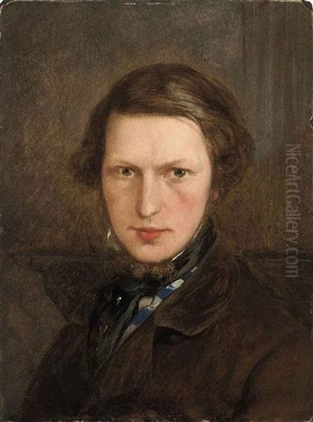 Self Portrait In A Brown Coat Oil Painting by Ford Madox Brown