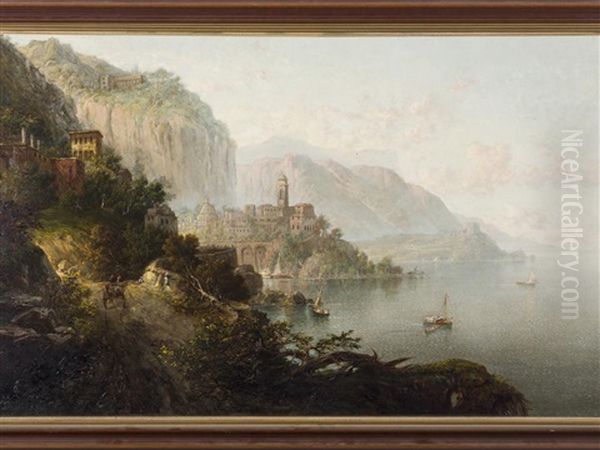 View Of Atrani, Gulf Of Salerno, Italy Oil Painting by George Loring Brown