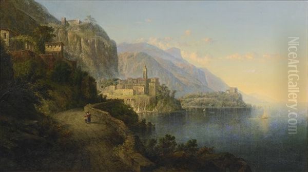 View Of Atrani, Gulf Of Salerno Oil Painting by George Loring Brown