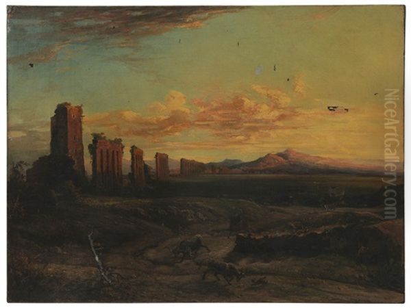 Italian Campagne With View Of The Claudian Aquaduct Oil Painting by George Loring Brown