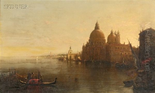 Sun Rise Venice, With Santa Maria Della Salute - Entrance Grand Canal Oil Painting by George Loring Brown