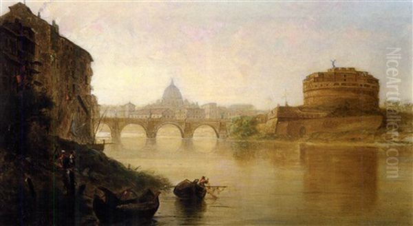 Sunset, The Tiber At Rome Oil Painting by George Loring Brown