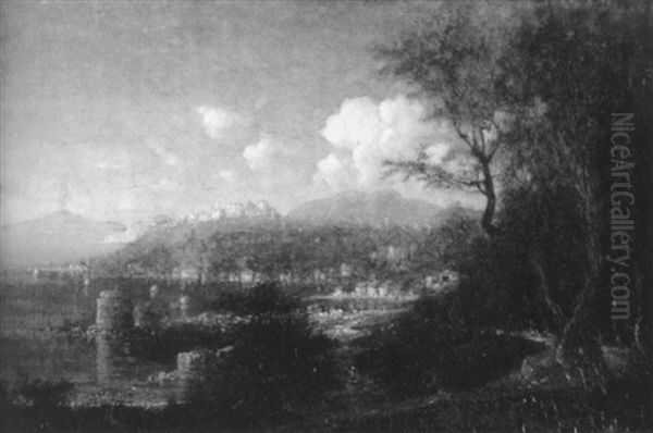 Morning, View At Sorento, Italy, Including Mt. Vesuvius In The Distance Oil Painting by George Loring Brown