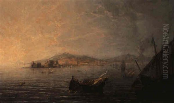 Bay Of Naples Oil Painting by George Loring Brown