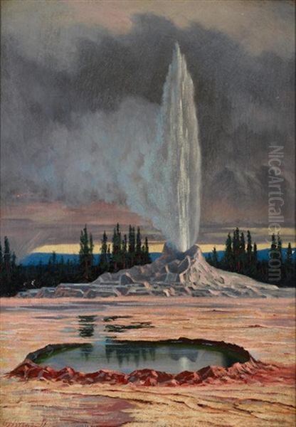 Castle Geyser, Yellowstone Park Oil Painting by Grafton Tyler Brown