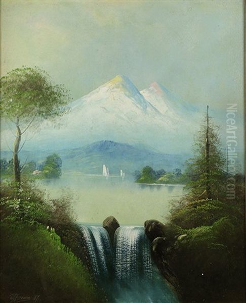 Mountain Lake Scene With Sailboats Oil Painting by Grafton Tyler Brown