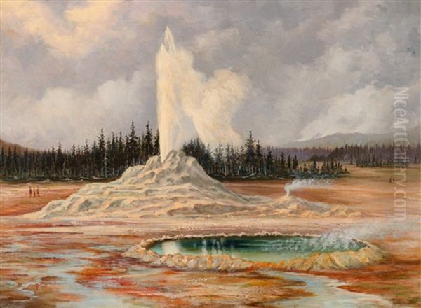 Castle Geyser And Well, Yellowstone Oil Painting by Grafton Tyler Brown