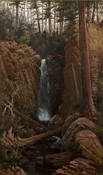 Waterfall In A Forest Interior Oil Painting by Grafton Tyler Brown