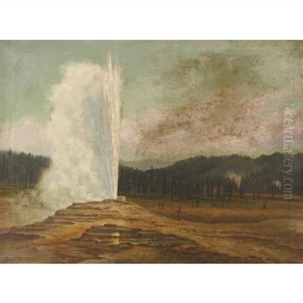 Old Faithful Geyser, Yellowstone National Park Oil Painting by Grafton Tyler Brown