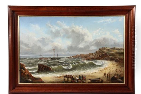 Ship Salvage In The Cove, Cape Elizabeth, Maine Oil Painting by Harrison Bird Brown