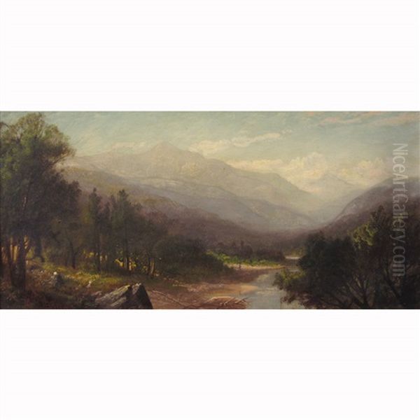 River Landscape With Mountains Oil Painting by Harrison Bird Brown