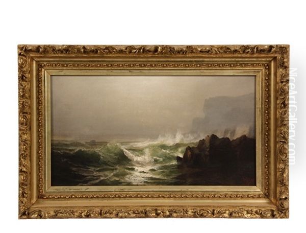 Coastal Scene With Whitecaps And Misty Cliffs Oil Painting by Harrison Bird Brown