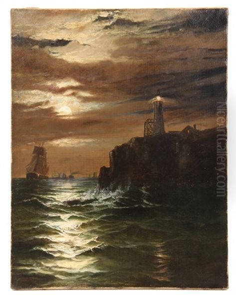 Portland Head Light At Night, Cape Elizabeth, Maine Oil Painting by Harrison Bird Brown