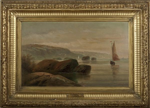 Rocky Coastal Scene With Sailboats Oil Painting by Harrison Bird Brown