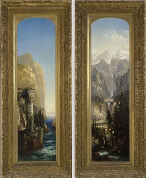 Italian View (+ Another; Pair) Oil Painting by Harrison Bird Brown