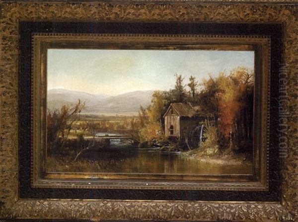 Mill (?) On The Saco River In An Extensive White Mountain Landscape Oil Painting by Harrison Bird Brown