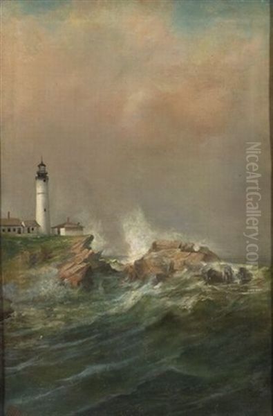 Lighthouse, Portland Head Light, Cape Elizabeth, Maine (?) Oil Painting by Harrison Bird Brown