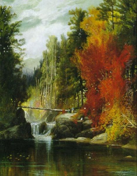 A Foliage Picnic Oil Painting by Harrison Bird Brown