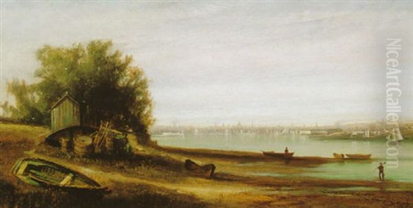 View Of Fort Gorges And The Harbor, Portland Oil Painting by Harrison Bird Brown