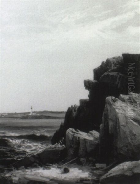 View Of Portland Headlight From Cushings Island Oil Painting by Harrison Bird Brown