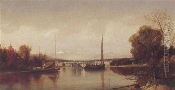 View To The White Mountains From The Locks, Naples, Maine Oil Painting by Harrison Bird Brown