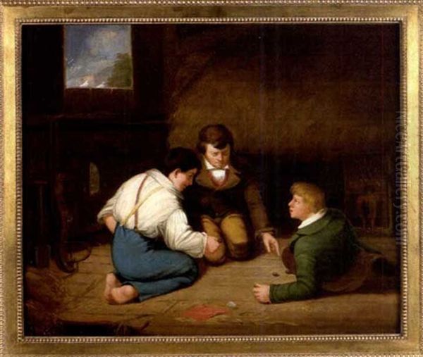 Playing Marbles Oil Painting by Henry Kirke Brown